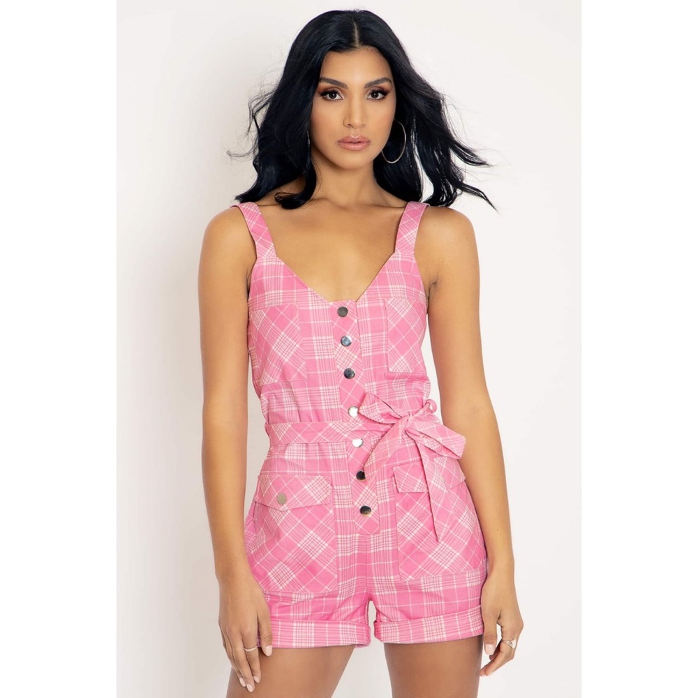 Blackmilk Plaid Pink Utility Playsuit